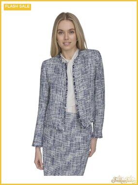 Open Front Tweed Suit Jacket Blazer Long Sleeve Notch Collar Button